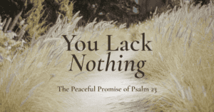 Golden grass path at dusk with blog title ‘You Lack Nothing – The Peaceful Promise of Psalm 23
